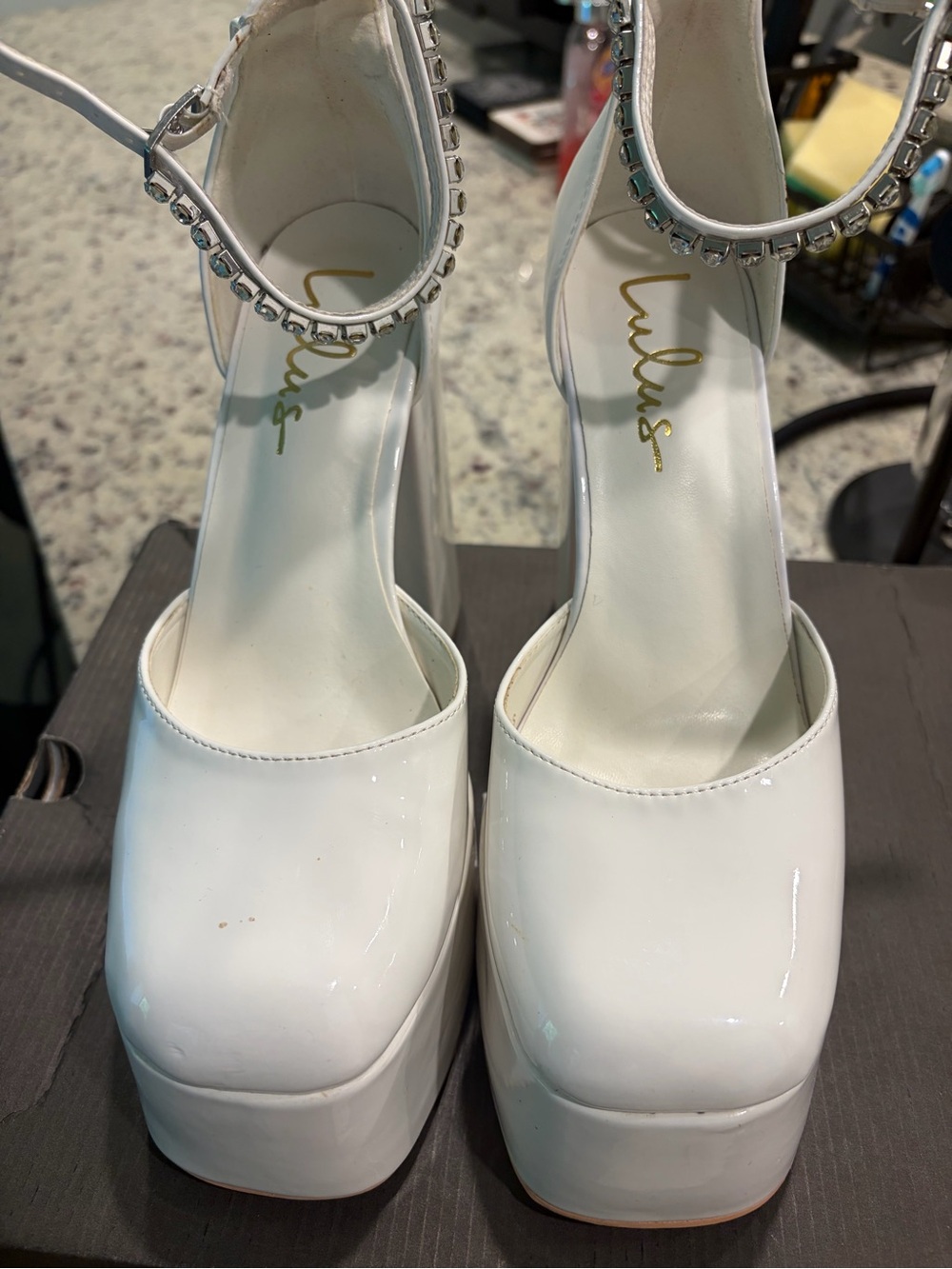 Lulus Zastyy White Patent Rhinestone Platform Pumps - Size 7.5 - Picture 9 of 9